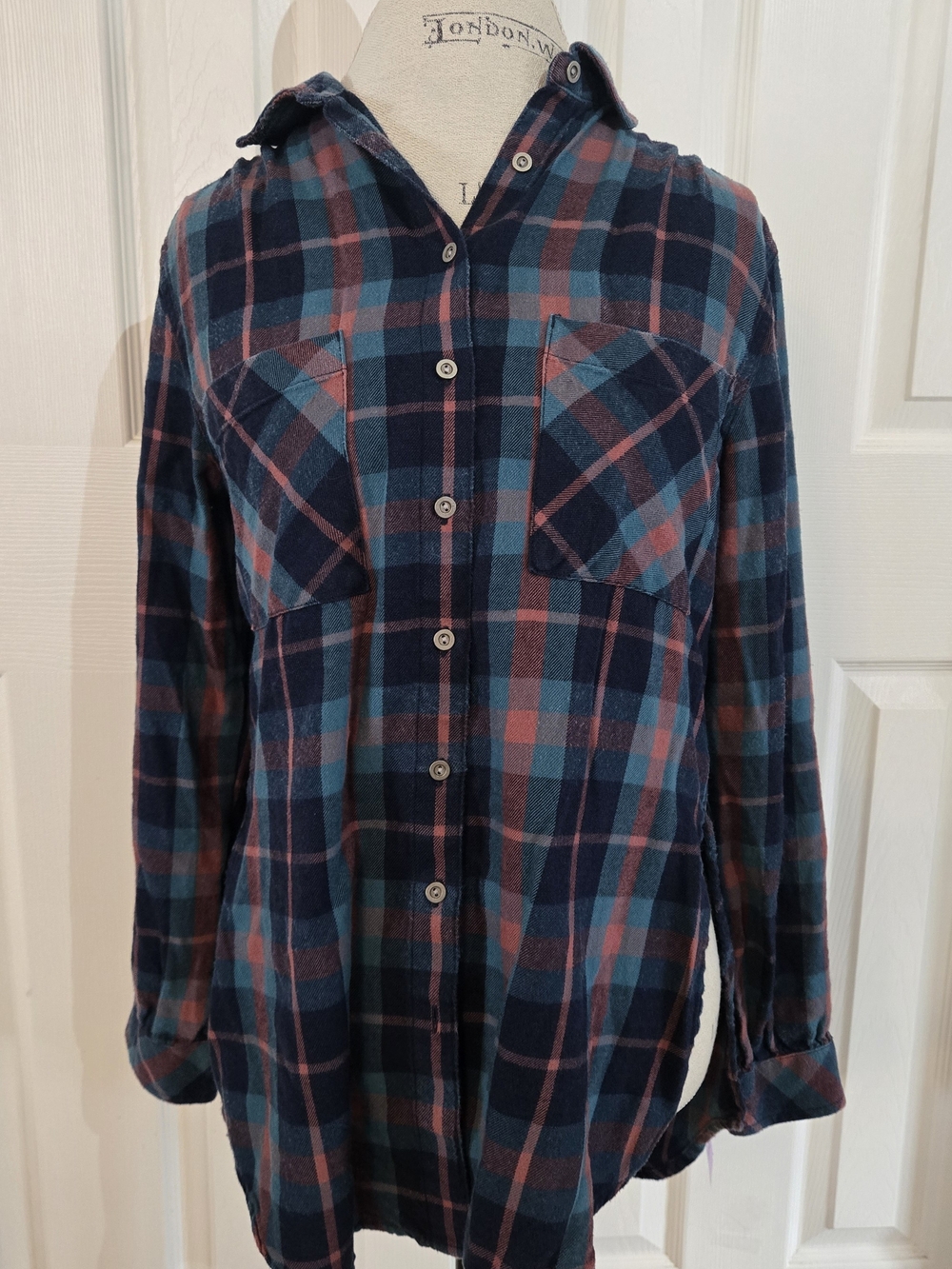 prAna Womens Plaid Flannel Button-Up Shirt Blue Red Green Pockets Long Sleeve S